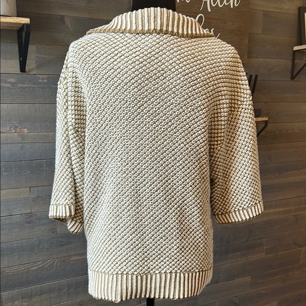 Zara Cream V-Neck Collared Sweater Cozy Knit Short Sleeve Medium - Picture 7 of 7